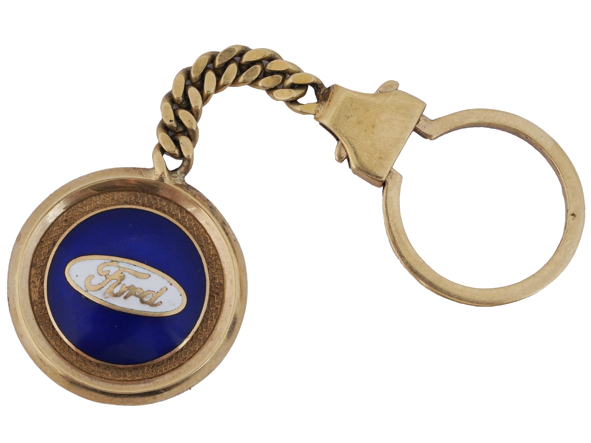 14K GOLD BLUE ENAMEL KEY CHAIN WITH FORD CAR LOGO PIC-0